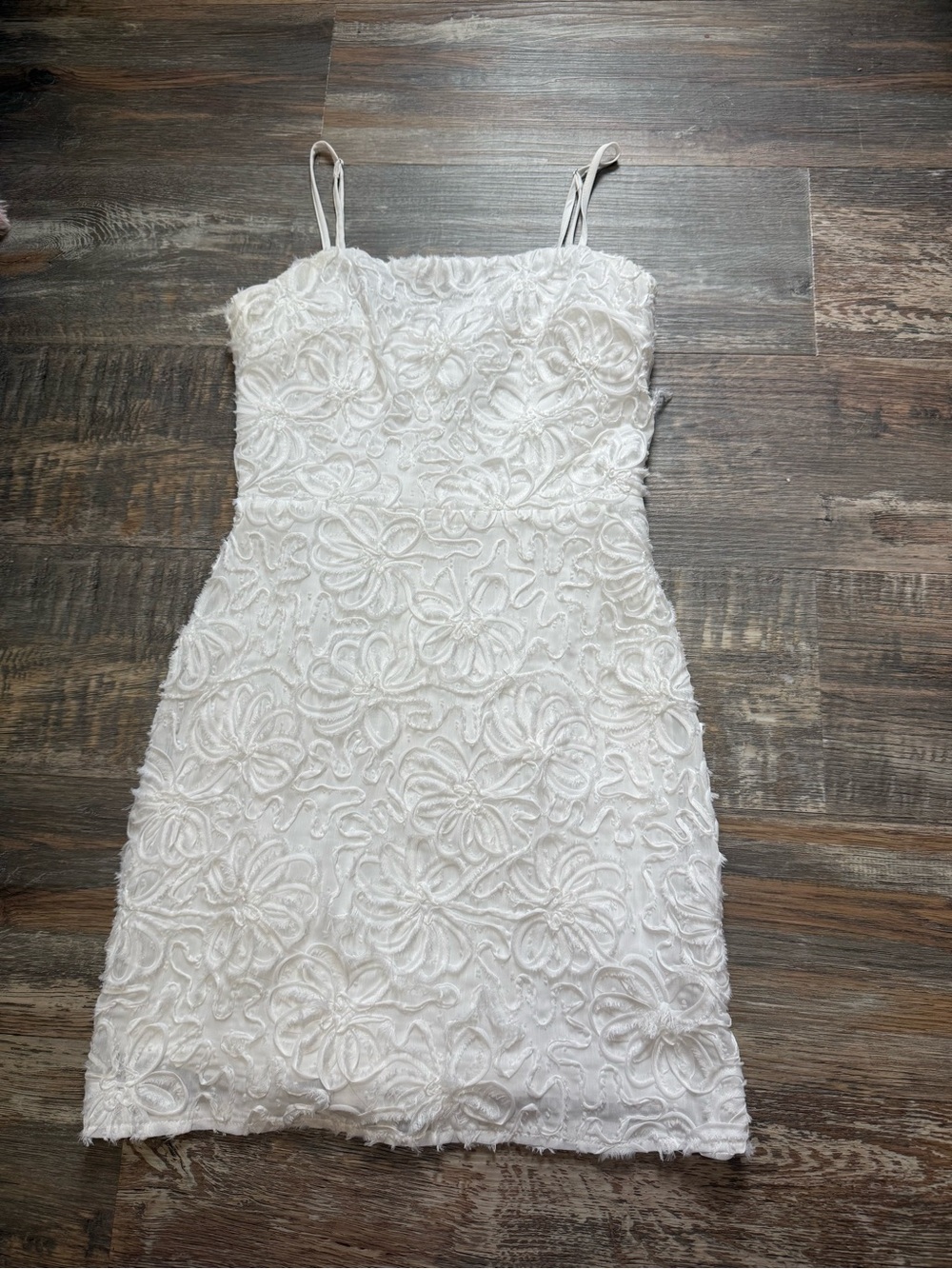 White Floral Lace Mini Dress with Spaghetti Straps